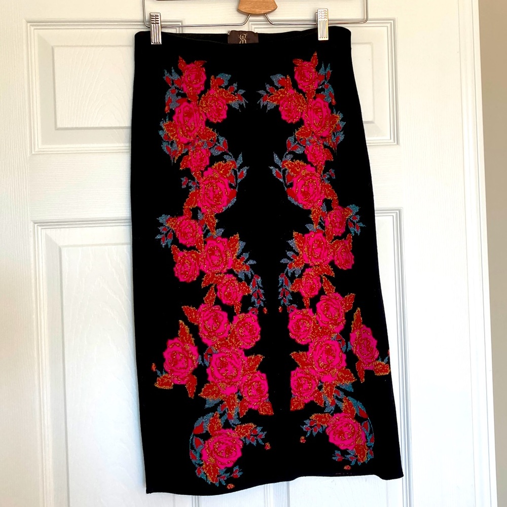 Black embroidered Anthropologie pencil skirt